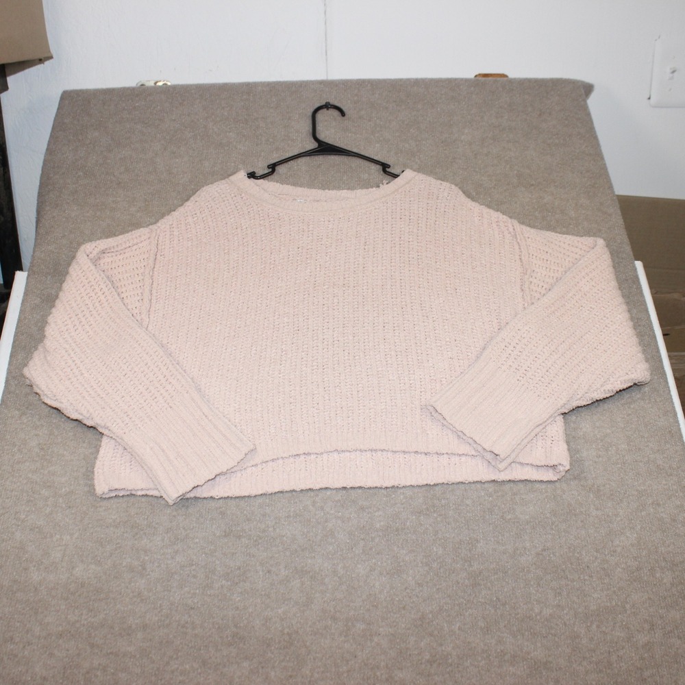 Arizona Jean Co Womens Medium Blush Pink Chenille Knit Cropped Boxy Sweater